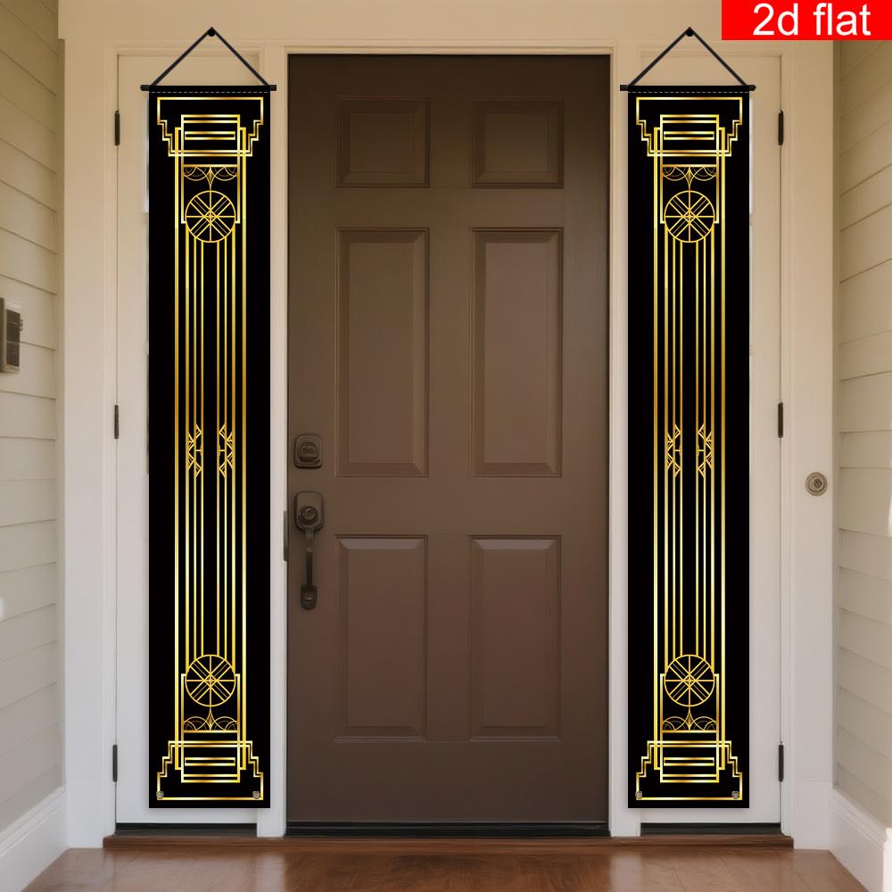 2D Polyester Party Decor Door Flag, Gold Art Deco Style, Vintage Luxury Welcome Banner, Wedding Birthday Party Door Decoration