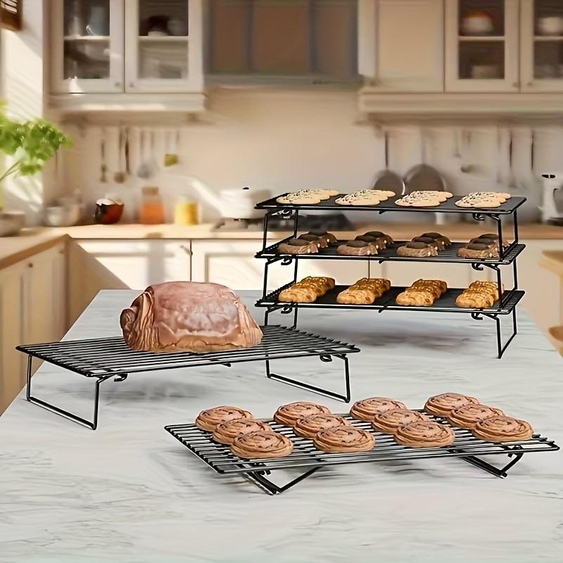 5-piece 5-tier heavy-duty foldable baking cooling rack - cast iron stackable rack, even heat dissipation, space-saving black rack, suitable for cookies, cakes, muffins, pies; compatible with countertop ovens, convection ovens and traditional ovens
