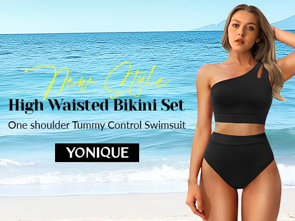 Yonique Two Piece High Waisted Swimsuits for Women - One Shoulder Bikini Tummy Control Bathing Suit 2025 Full Coverage