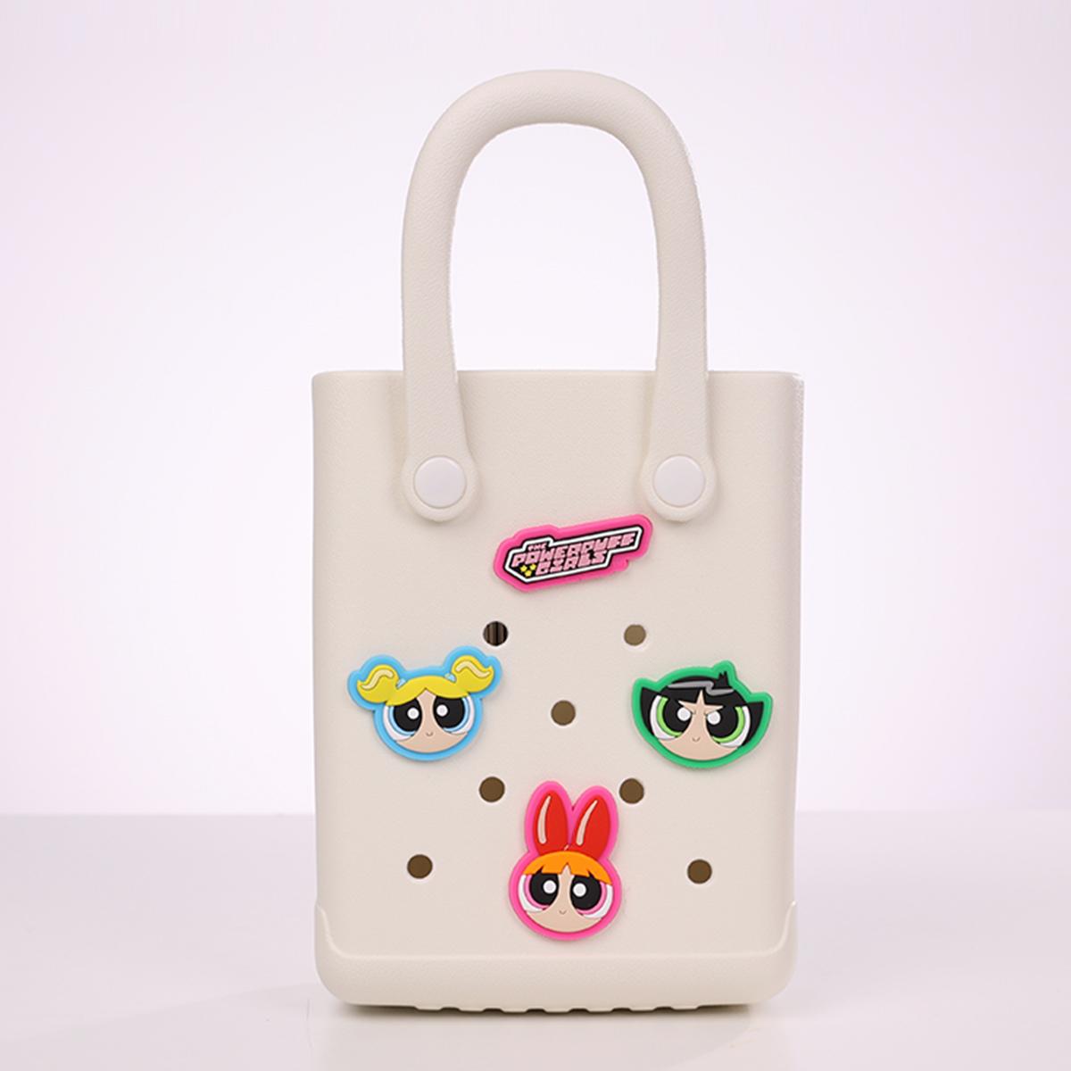 The Powerpuff Girls Collection Holes Small Handheld Bag - Cute Cartoon Collab Light & Stylish Dopamine Handbag for Ladies Durable Lunch Bags For Girls Suitable Size Pink White Beach bag
