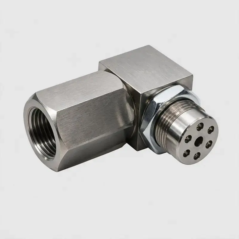 90-Degree Elbow Stainless Steel Threaded Pipe Fitting - M18x1.5 Male-to-Female Adapter with Lock Nut, Ideal for Industrial Plumbing & Tight Space Installations