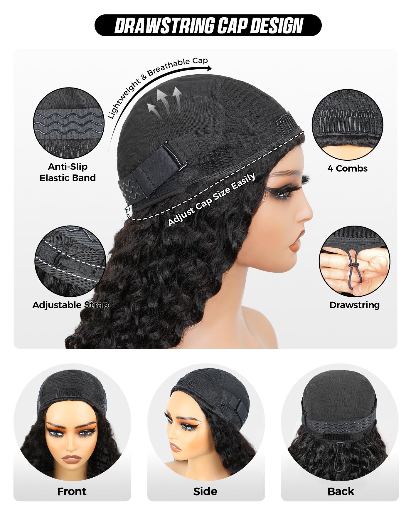 [FLASH SALE] OQ HAIR Burmese Curly Wear Go Half Wig Seamless Water Wave Flip Over Wig 3 IN 1 Wear Go Glueless Human Hair Wigs With Drawstring Invisible Hairline for Beginner Friendly Vacation Hair Wigs dealsforyoudays