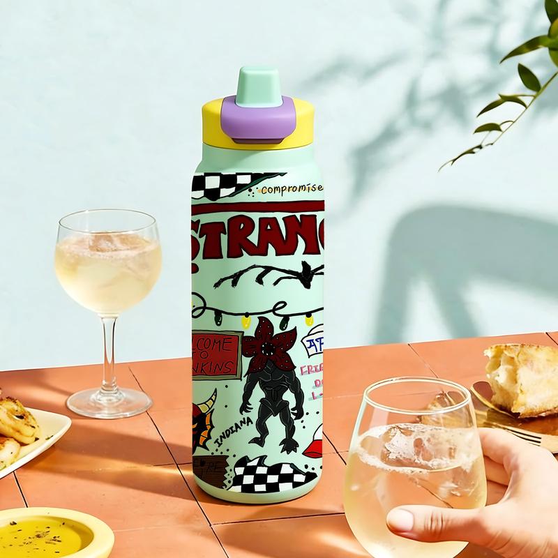 1 Pc 28oz Insulated Mug, Stranger Things Theme Vacuum Cup, Double Wall Thermal Mug, Leak Proof Skinny Insulat Cup, Keeps Hot 12 Hours Cold 24 Hours, Stainless Steel for Hot Cold Drinks, Vacuum Insulated Flask, Daily Use Gift for Women Men Holiday Festival