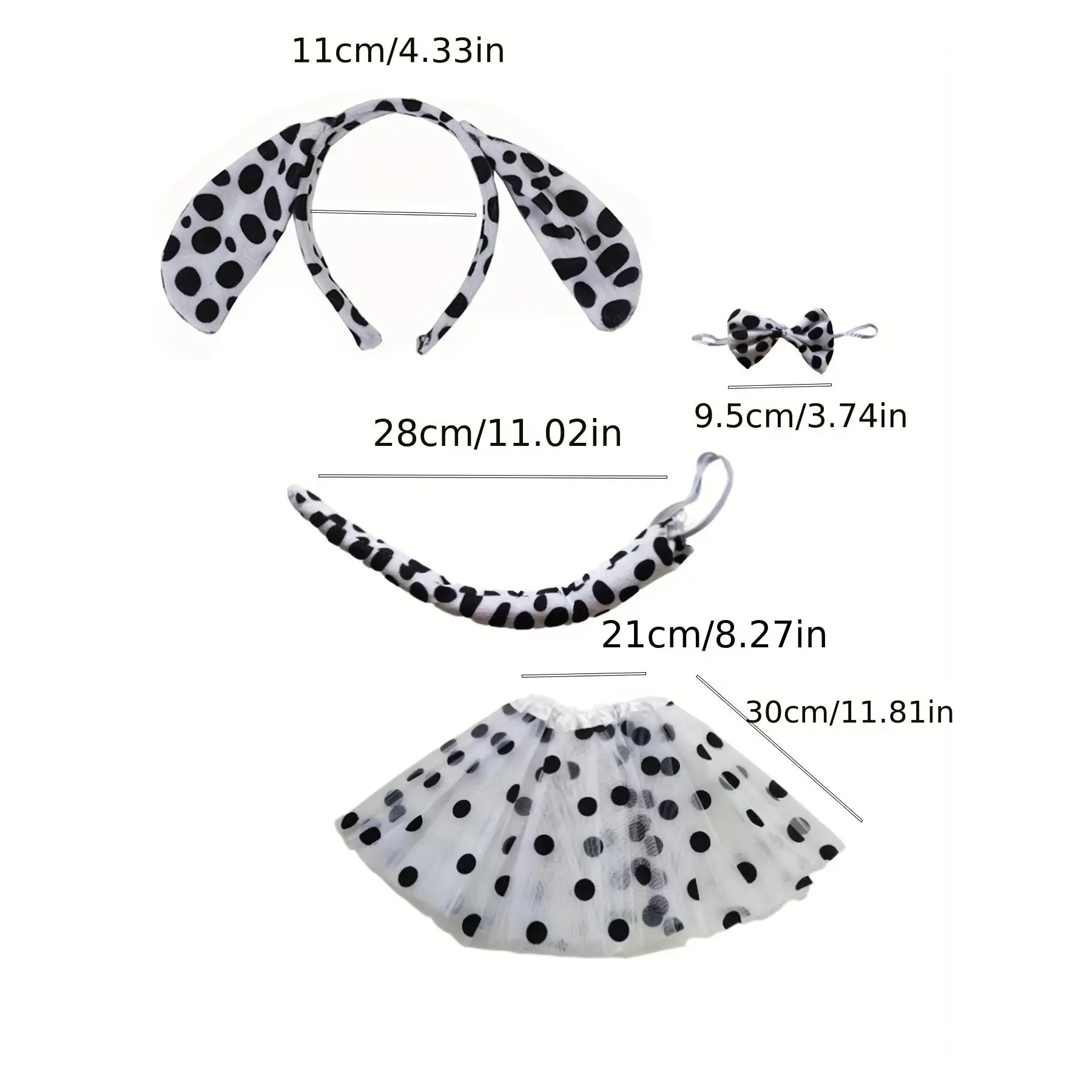 Adorable Plush Dalmatian Dog Costume for Youngsters Ages 3-5 - Includes Ear Headband, Bow Tie & Tail, Soft Polyester, Non-Stretch, Hand Washable - Perfect for Dress-Up & Performances