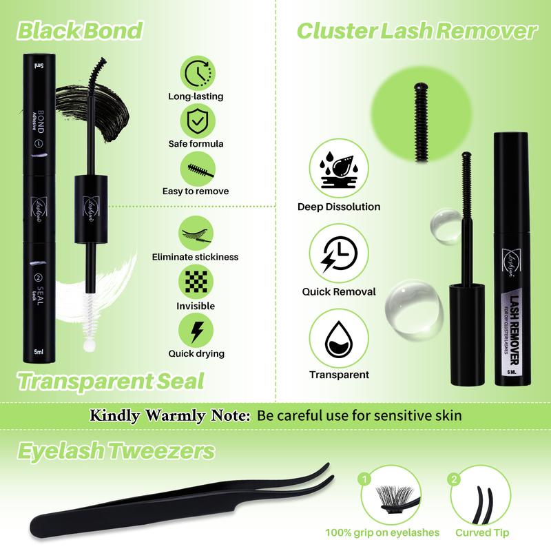 540PCS D Curl 4 styles 10-18mm/14-22mm Mixed Length Volume & 3D Effect Individual Lashes Kit Soft And Comfortable False Eyelashes Long-Lasting Lashes Kit With Lash Bond&Seal Lash Remover And Tweezers, Perfect for Beginners&Proficient, DIY at Home Easily