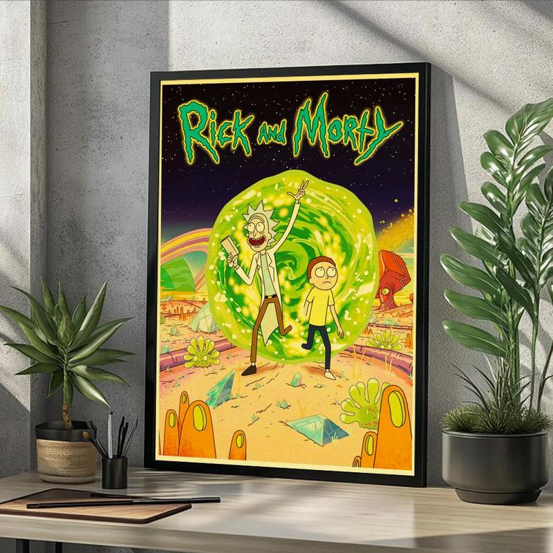 Vintage Cartoon Anime R-Rick And M-Morty Painting Calligraphy Fashion Canvas Wall Art Poster, Modern Aesthetic Waterproof Print, Fade-Resistant & Scratch-Proof Texture, Trendy Home Decor for Living Room Bedroom Office, Multiple Sizes