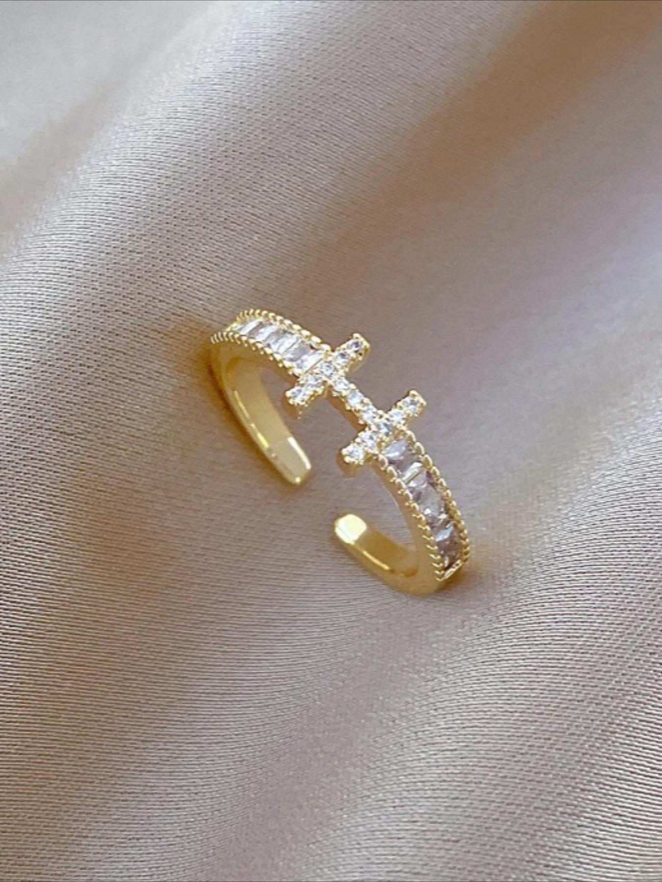 Elegant Copper Zirconia Open Ring for Women, Simple Style Daily Commute Accessory, Versatile Gift for Her, Gift Jewelry