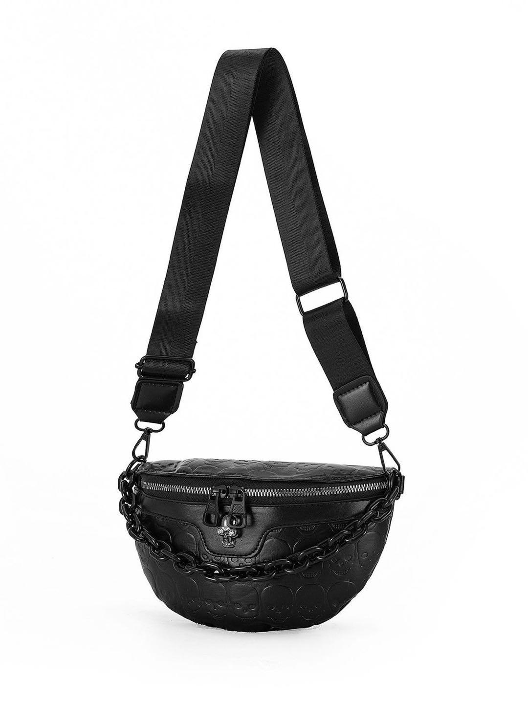 Dark Skull Pattern Chest Bag for Men, 2026 New Chain Crossbody Bag, Trendy Motorcycle Style Waist Bag, Multi-Functional Shoulder Bag