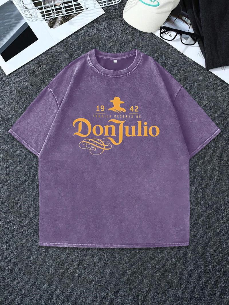 Men's Vintage Graphic Print Round Neck Tee, Regular Fit Casual Short Sleeve T-shirt, Men's Summer Top for Daily Wear, Tropical, Cotton