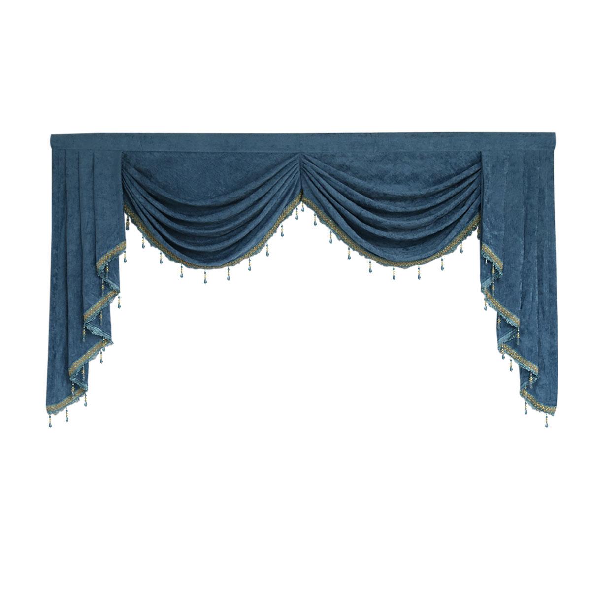 European Luxury Fog Blue Velvet Curtain Header, Customizable Floor-To-Ceiling Window Drapery, American Vintage Style Decorative Curtain