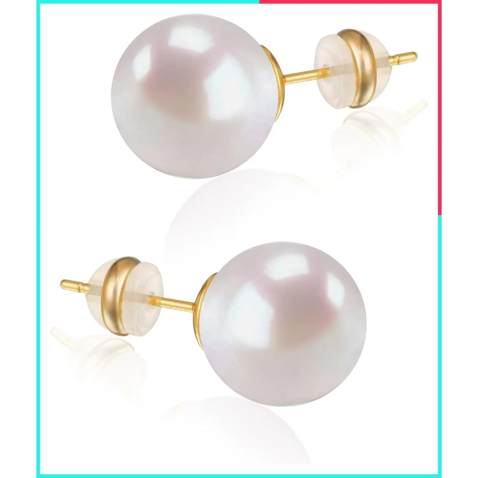 18K Gold Plated Shell Pearl Stud Earrings for Women, 925 Sterling Silver Posts, Hypoallergenic Round White Simulated Pearl, Minimalist Jewelry for Sensitive Ears