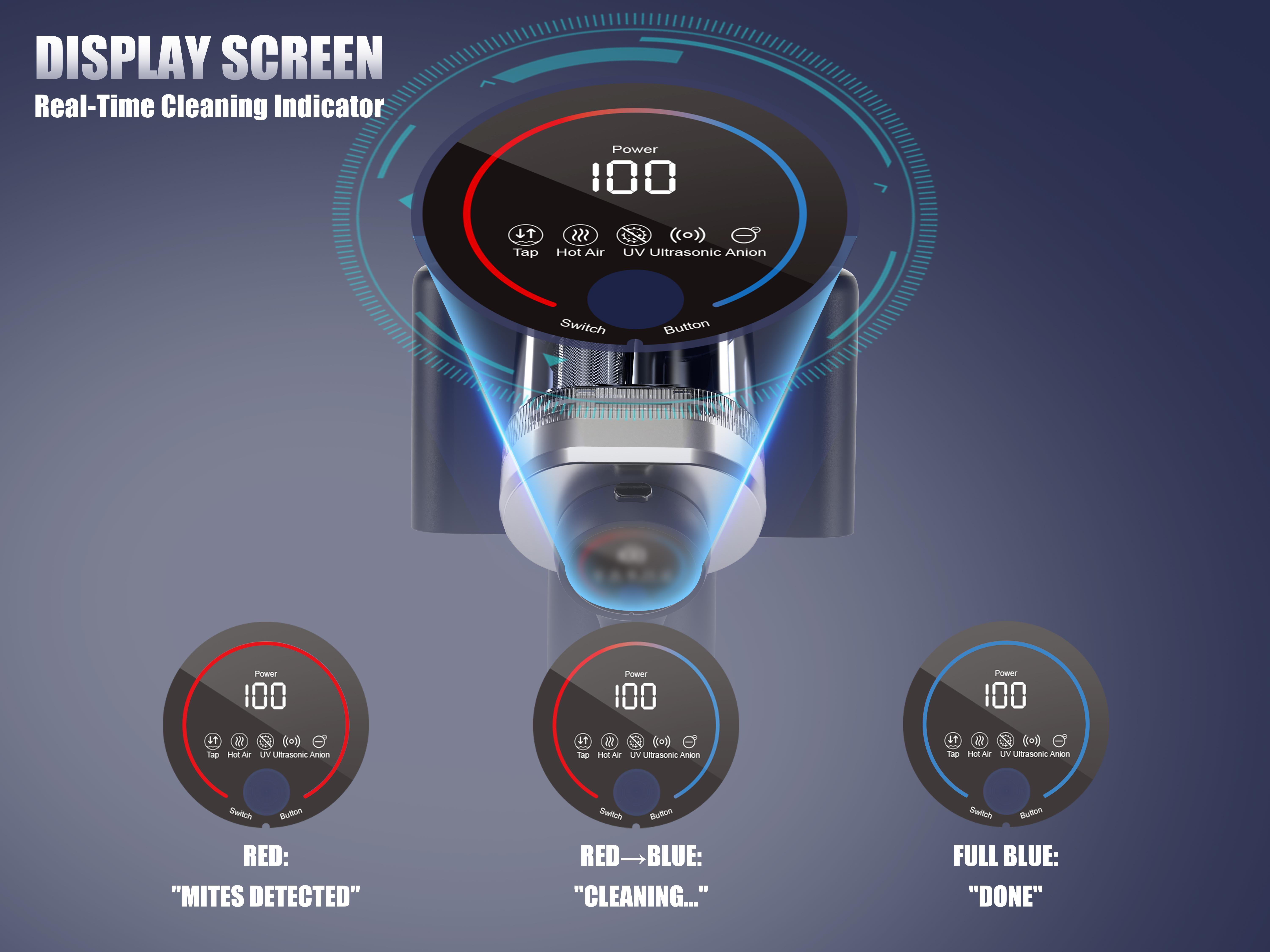 Teant Mattress Vacuum Cleaner for Dust Mites Removal, Bed Vacuum with UV-C Light & 149℉ Hot Air & Aroma Tablet & LED Display, Hyper Helix Motor&16Kpa Powerful Suction Double-Cup Handheld Vacuum Cleaner With HEPA Filter for Bed Couch Sofa Teant Mattress Vacuum Cleaner for Dust Mites Removal, Bed Vacuum with UV-C Light & 149℉ Hot Air & Aroma Tablet & LED Display, Hyper Helix Motor&16Kpa Powerful Suction Double-Cup Handheld Vacuum Cleaner With HEPA Filter for Bed Couch Sofa