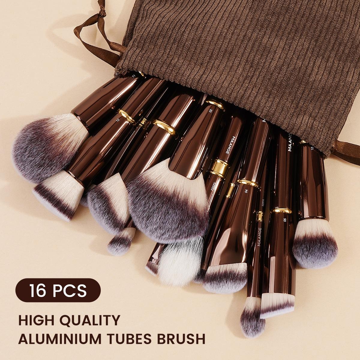 MAANGE 16pcs Makeup Brush Set with Storage Bag, Foundation Brush Powder Brush Blush Brush Contour Brush Eyeshadow Brush Eyebrows Brush Eyeliner Brush Highlight Brush Detail Brush, Soft Makeup Brushes, Professional Cosmetic Brushes Kit