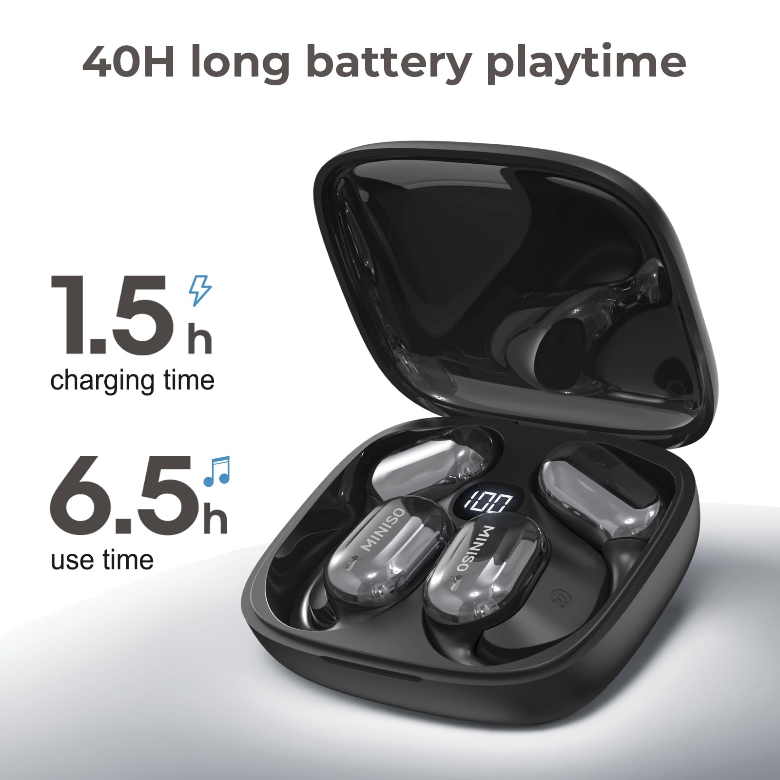 MINISO MS162 Open Ear Earbuds with LED Digital Display, Stereo HIFI Sound Earphones, Touch Control, Dual Noise-Cancelling Mics, Up to 48 Hours Power with Case, IPX5, Workouts, Yoga, Running