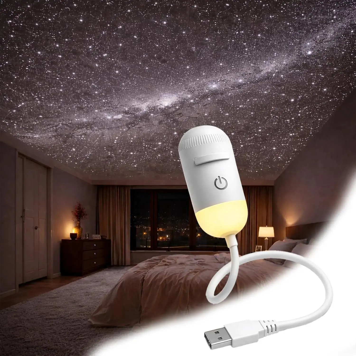 Projector 2-in-1 Starry Sky Projector & Night Light USB Galaxy Projector Night Light for Bedroom Hallway Ceiling Decor