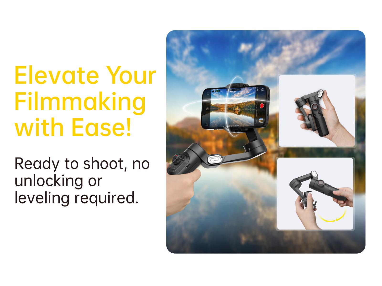 AOCHUAN 3-Axis Gimbal Stabilizer for Smartphone, Gimbal w/RGB Magnetic Fill Light Upgraded Face Tracking Focus Wheel Foldable iPhone Gimbal for iPhone/Android Phone gimbal Vlog RecordingCamera Clip Camera Accessories Smart XE-2