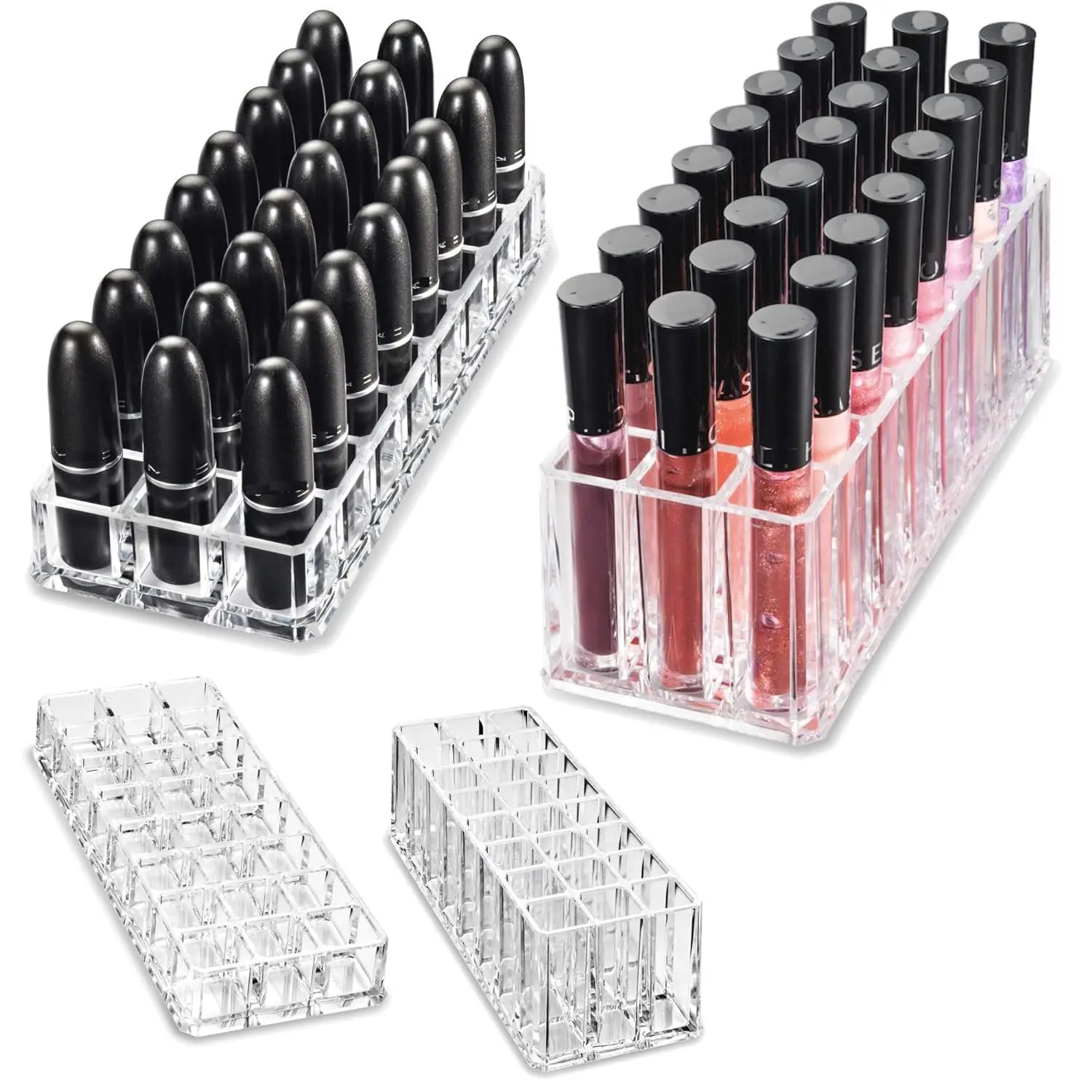 Acrylic Lipstick & Acrylic Lip Gloss Organizer 48 Space Beauty Cosmetic Storage - Clear