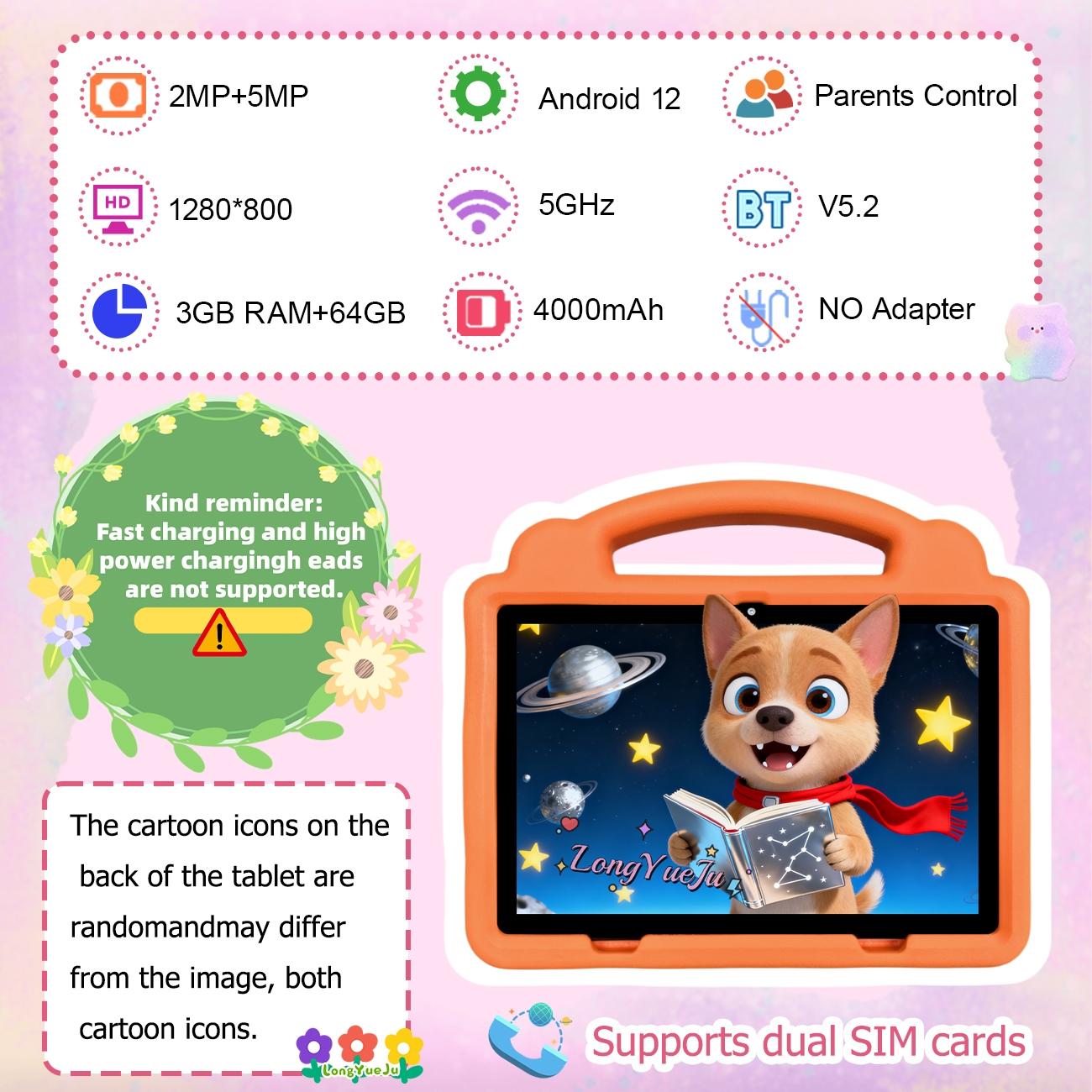 【TikTok Shop Spring New Arrivals】10.1 Inch Android Tablet with Dual Cameras,Shockproof & Dustproof Case, IWAWA Parental Control Learning App,Lightweight Stylish Design, Internet Ready for Daily Family Use, Best Holiday Gift (Adapter Not Included)