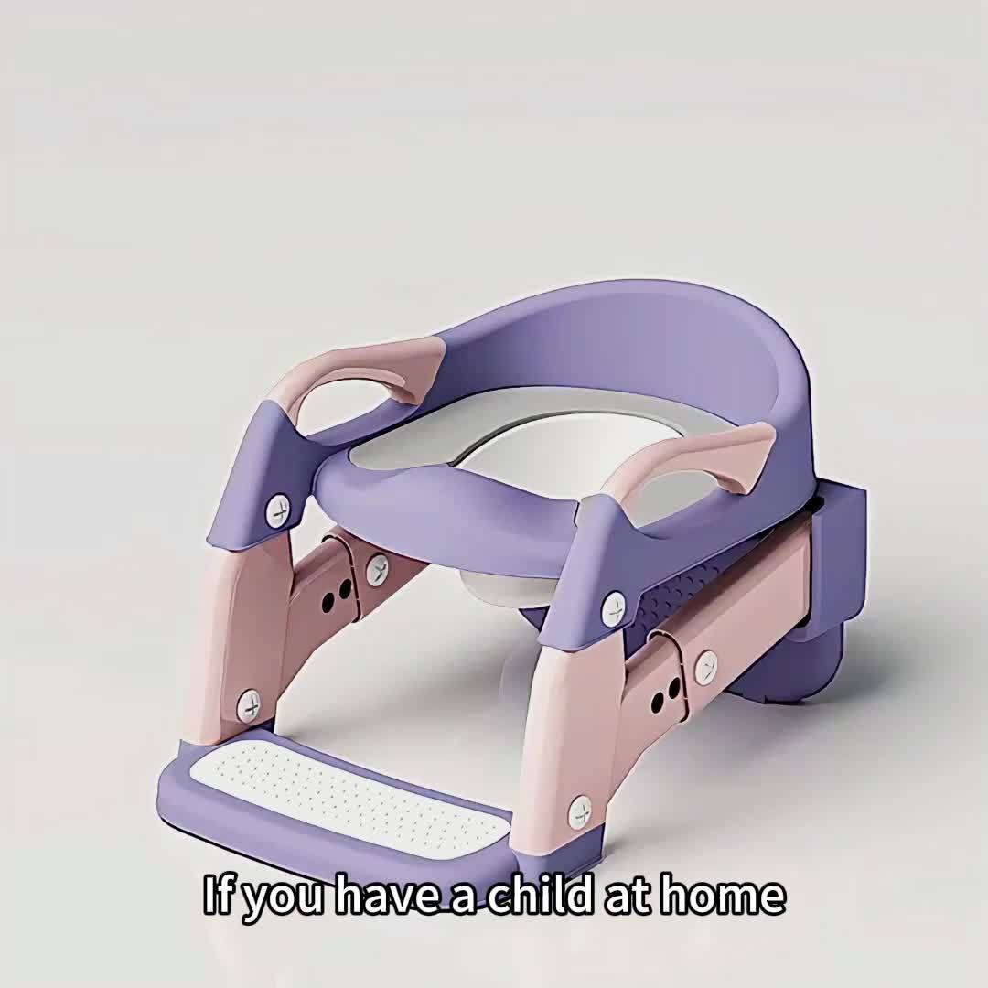 Portable children's toilet training toilet seat set (including step stool) - adjustable folding potty with safety belt, lightweight plastic material, suitable for home, staircase and travel scenes, needs to be assembled (gray model)