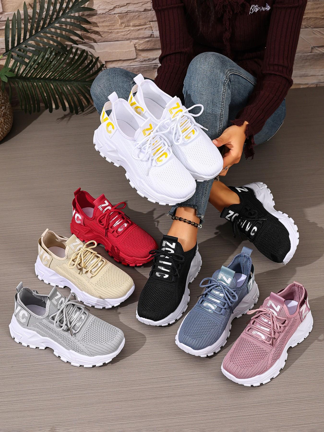 Women's Fashion Lace-Up Low-Top Sneakers, Lightweight Comfortable Casual Shoes, Breathable Running Shoes, Fashionable Running Shoes for Vacation Travel