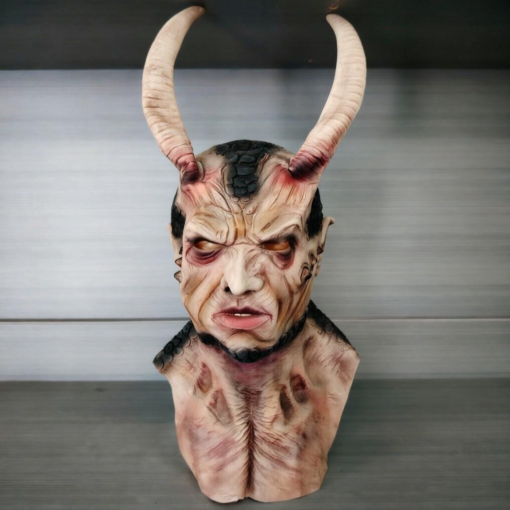 Premium Latex Texture Devil Full Headpiece, Hand-Painted Scales, Halloween Costume Accessory, High-Quality Horror Look