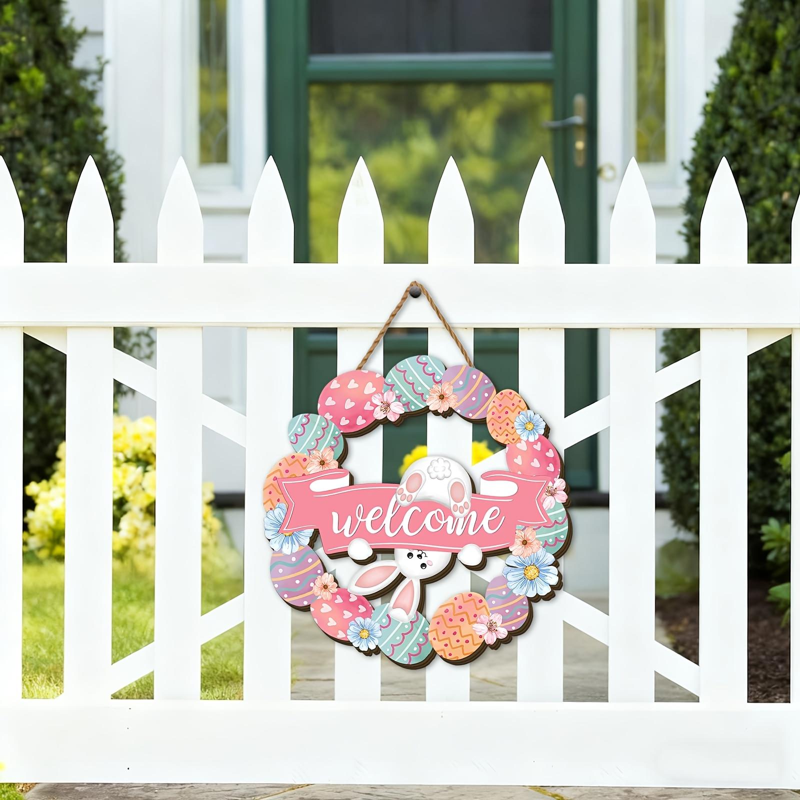 2D Flat Design — 1-Piece Easter Wooden Wreath, Easter Egg Garland, Easter Party Decoration, Easter Bunny Accent, Outdoor Yard Decor — The Perfect Easter Gift. Suitable for various festive occasions.