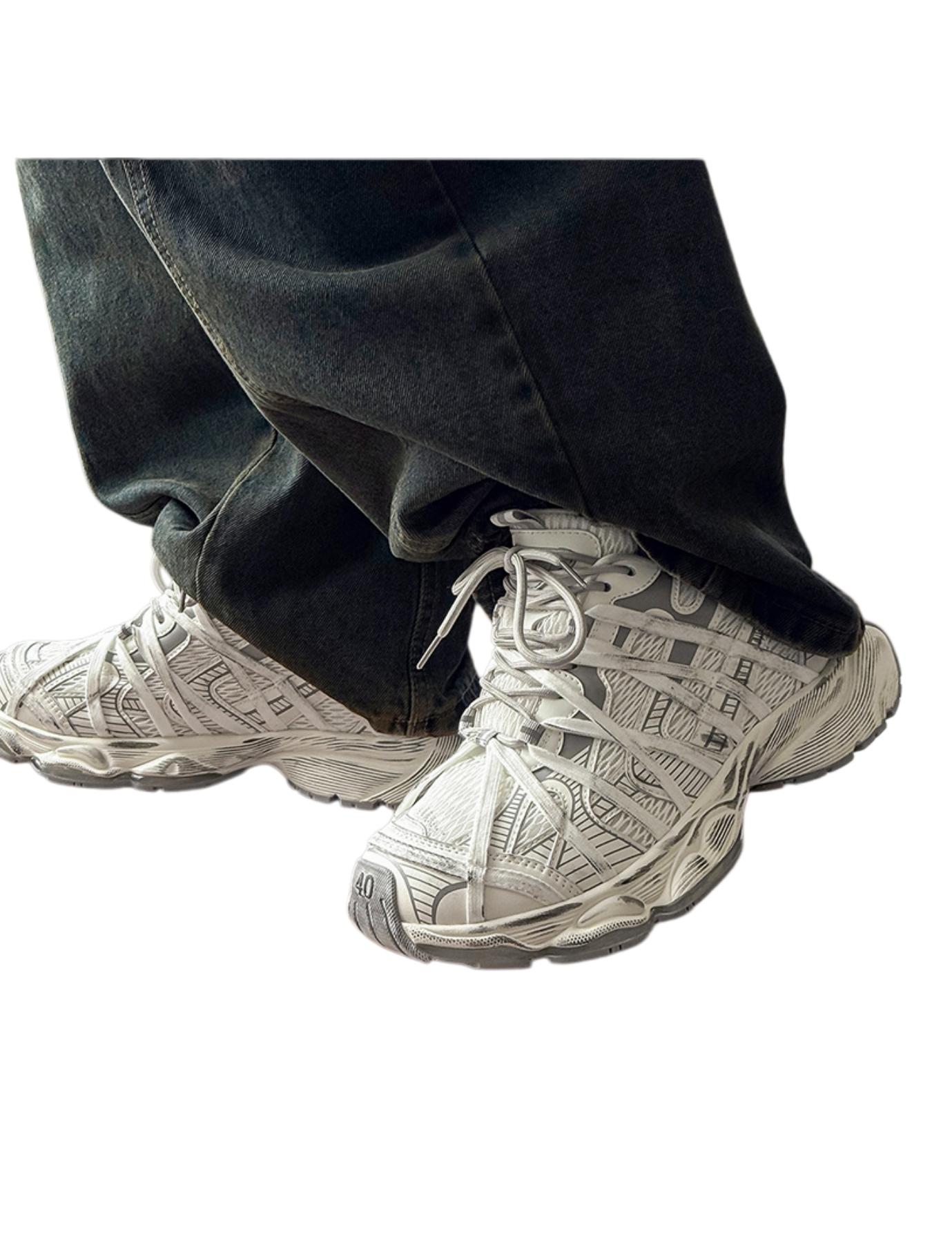 American Vintage Rough Sporty Casual Shoes, Colorblock Mesh Sneakers for Men and Women, All-Season Athletic Footwear