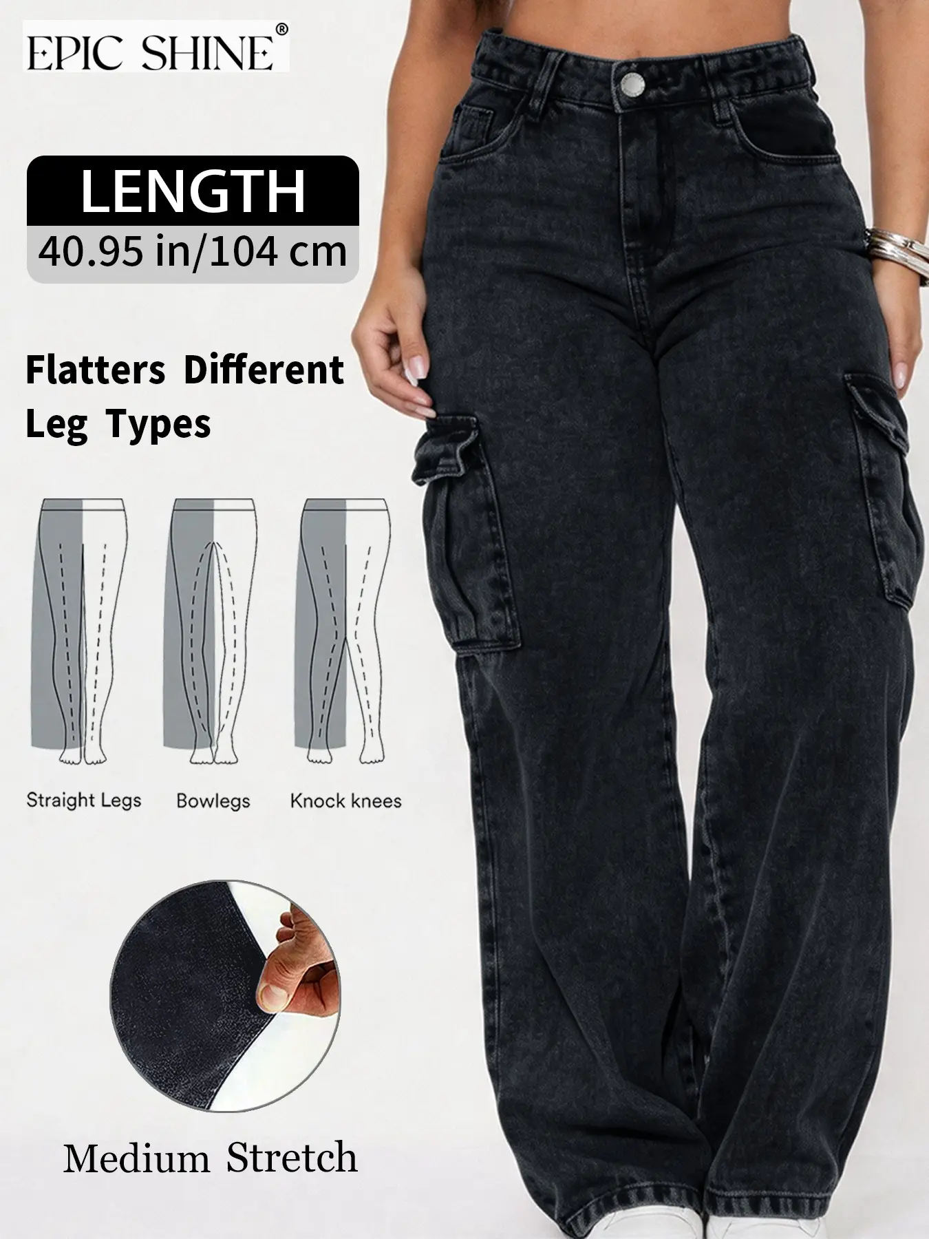 Women's Wide Leg Workwear Jeans, Vintage Pocket Loose Straight Pants, American Functional Style, Fall Winter, Commute Vacation