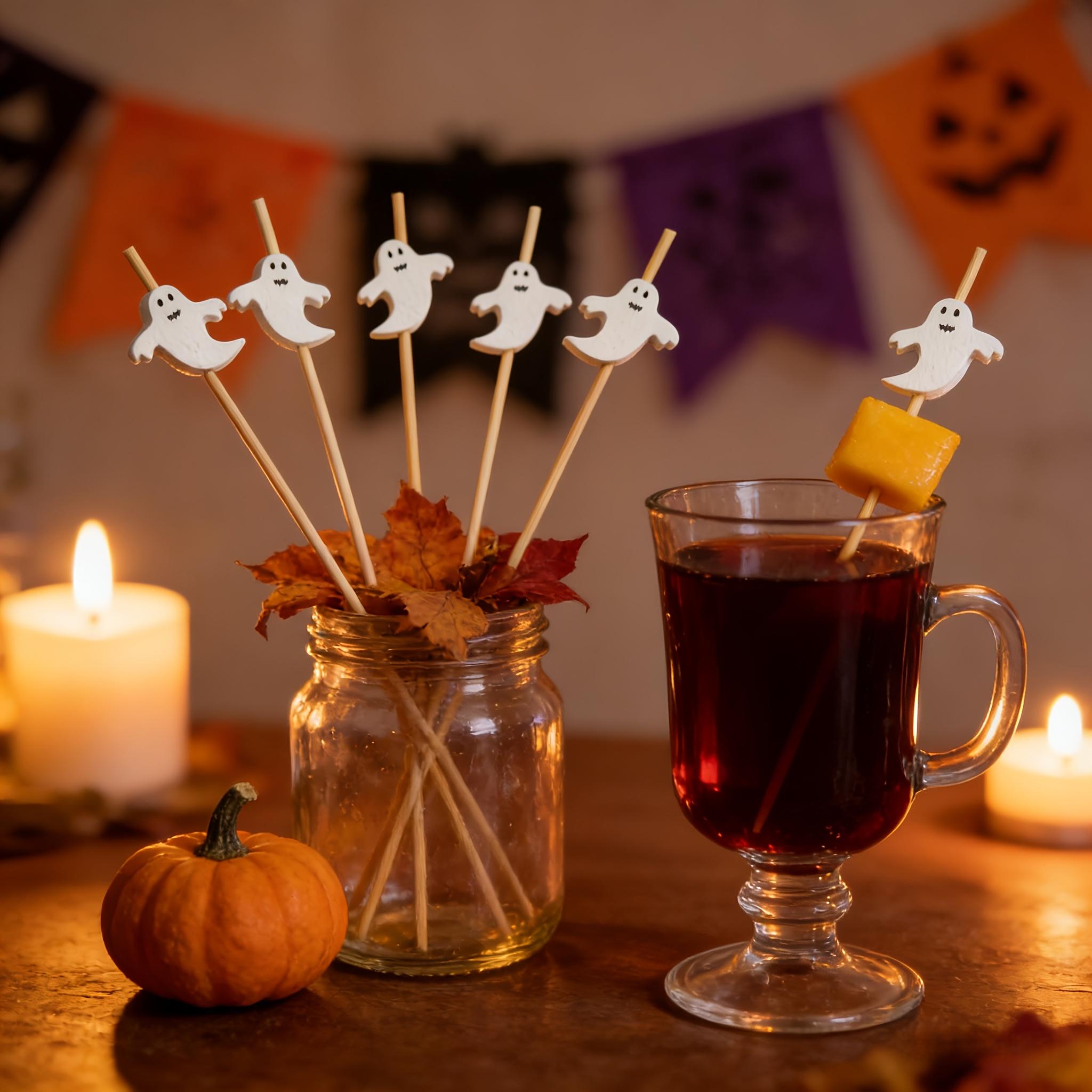 Festive Halloween Disposable Bamboo Cocktail Fruit Picks,Food‑Grade Burr‑Free,Decor Sticks for Fruit Dessert Platter,Home Holiday Party Accessory