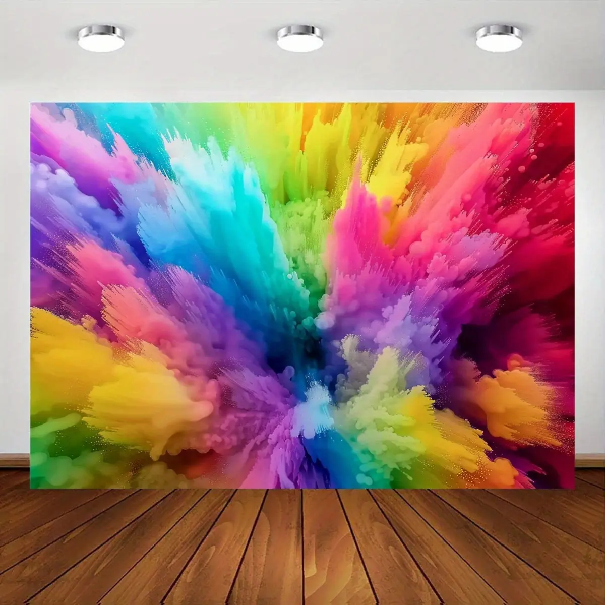 [Rainbow |   Abstract] Rainbow |   Abstract |   Vibrant Abstract Color Splash Backdrop - Polyester Material, 39X59In, 51X59In, 70.8X90.5In |   No Power Needed, Party Backdrop, Easy Setup Fabric, Room Decor
