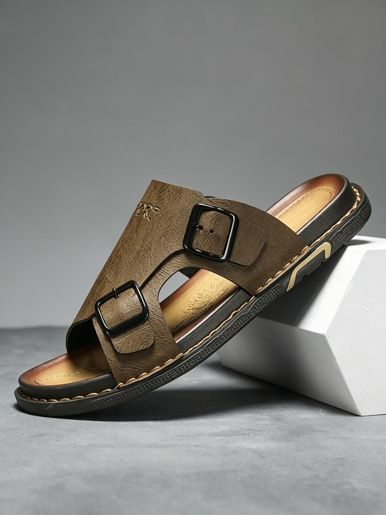 1 Pair Men's Non-Slip Summer Sandals, Skin-Friendly Leather Upper Without Stuffiness, Soft Cushioned Footbed for Shock Absorption Without Chafing, Wear-Resistant Outsole for All-Day Comfort