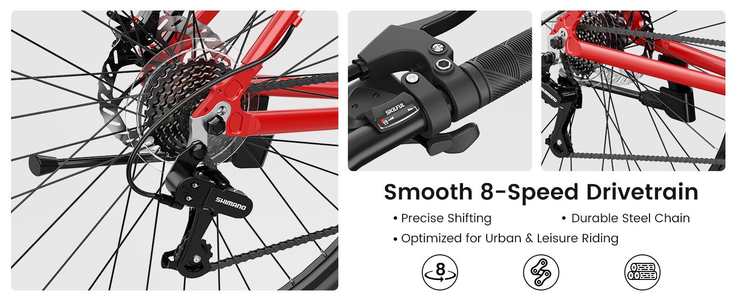 EOYOBIKE Hybrid Bike for Men, 700C Aluminum 29LBS Ultra-Light 8-Speed Commuter Bike, 350lb Capacity, 29" Adult Urban Bicycle, Dual Disc Brakes, for Tall Men&Women, 85% Pre-Assembled