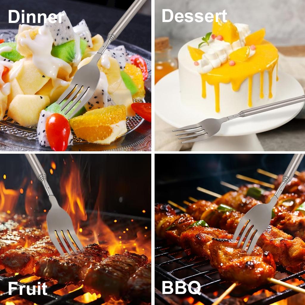 Expandable Long Handle Fork Stainless Steel 22.1-64.52cm, BBQ Fork for Grilling Bread Desserts, Durable & Versatile Utensil, Barbecue Utensils