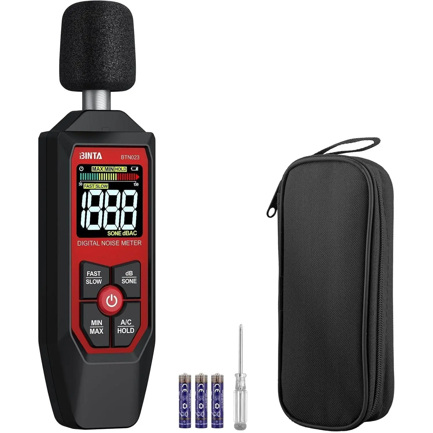 BINTA Decibel Meter Digital Sound Level Meter with A/C Weighted Portable SPL Tester 30-130dB Noise Measure Backlit LCD Display Max Min dB SONE Unit Data Hold for Home Office Factory Neighbor