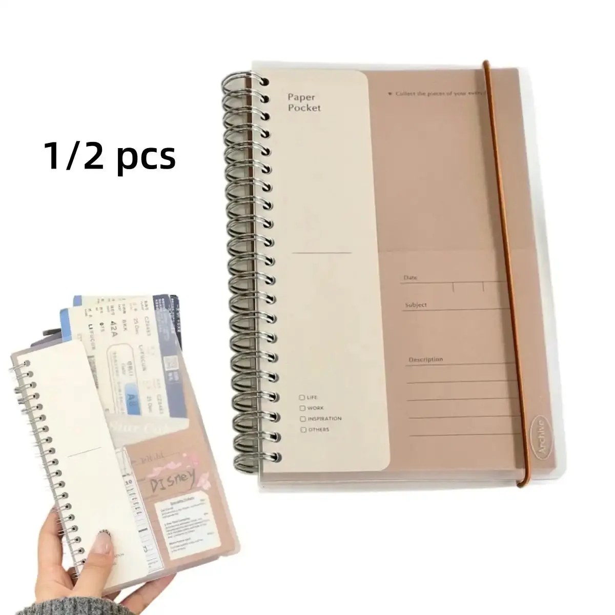 DIY Coil Bound A5 Kraft Paper Kangaroo Notebook with Multi Pockets, Travel Storage Junk Journal Blank Notebook, Vintage Kraft Memo Book for Scrapbooking, Handcrafting, Travel Notes & Journal Making-MM1