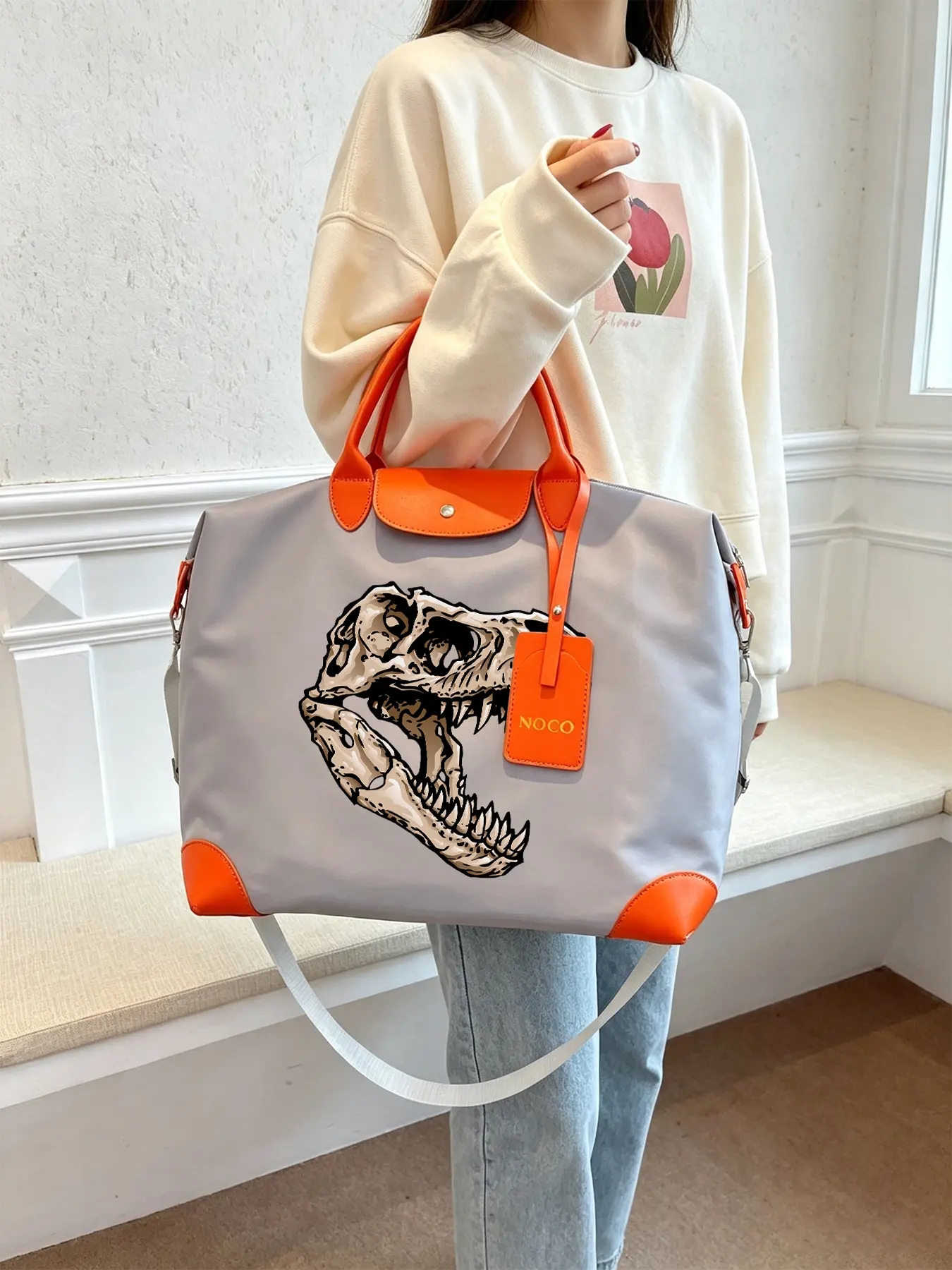 Dinosaur Skull Pattern Handbag, Durable and Large-capacity Tote Bag, Can Be Carried By Hand or Worn Crossbody, Suitable for Work and Daily Commuting, and An Excellent Gift Choice