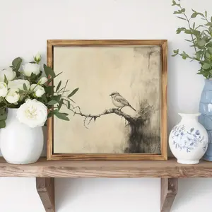 1pc, Bird And Branch Rustic Frame Wood Sign, Farmhouse Wall Art for Home, Kitchen, Bedroom, and Bathroom Decor, Office Decor, Perfect Housewarming Gifts 8x8 Inch