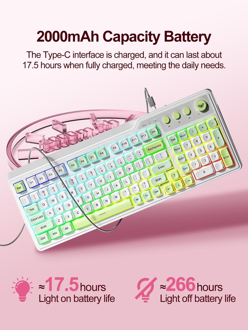 AULA F3099 Wireless Rechargeable Keyboard with RGB Lighting, Ergonomic Design Keyboard for Computer & Office Use#TOP PICKS