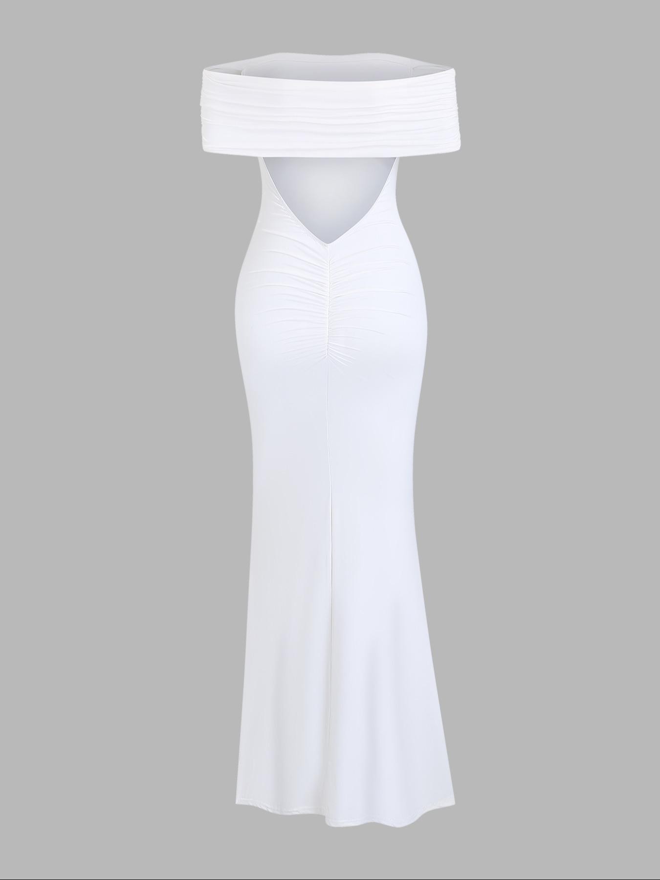 2026 Summer New Women's Elegant One-Shoulder Backless Long Slim Fit Dress, Casual Plain Pattern, Fashionable Ladies' Clothing