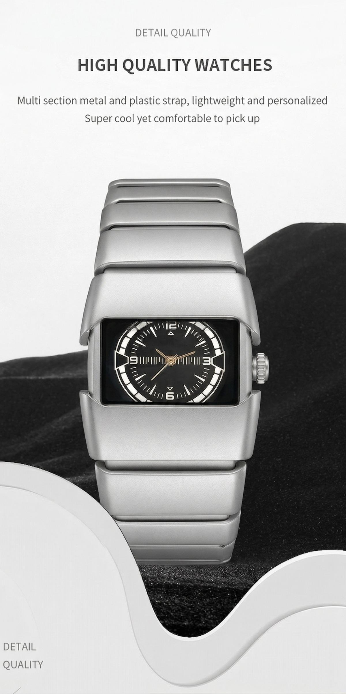 Men's Business Casual Analog Quartz Watch, Rectangle Dial Black Stainless Steel Band, Fashion Wristwatch with Gift Box