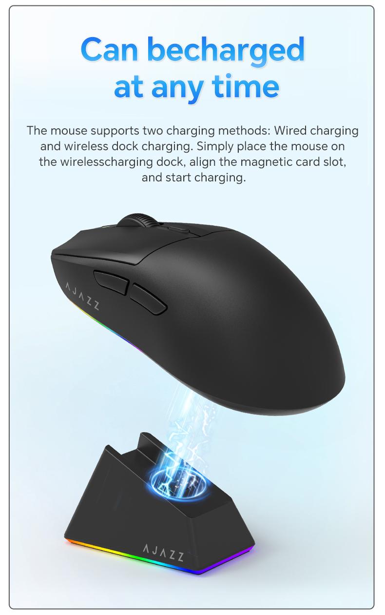 [New Year Sale]AJAZZ AJ139 V2 MC Tri-Mode Connected Mouse, PAW3311 Sensor, 1000hz Return Rate, 500mAh Battery Lasting Life