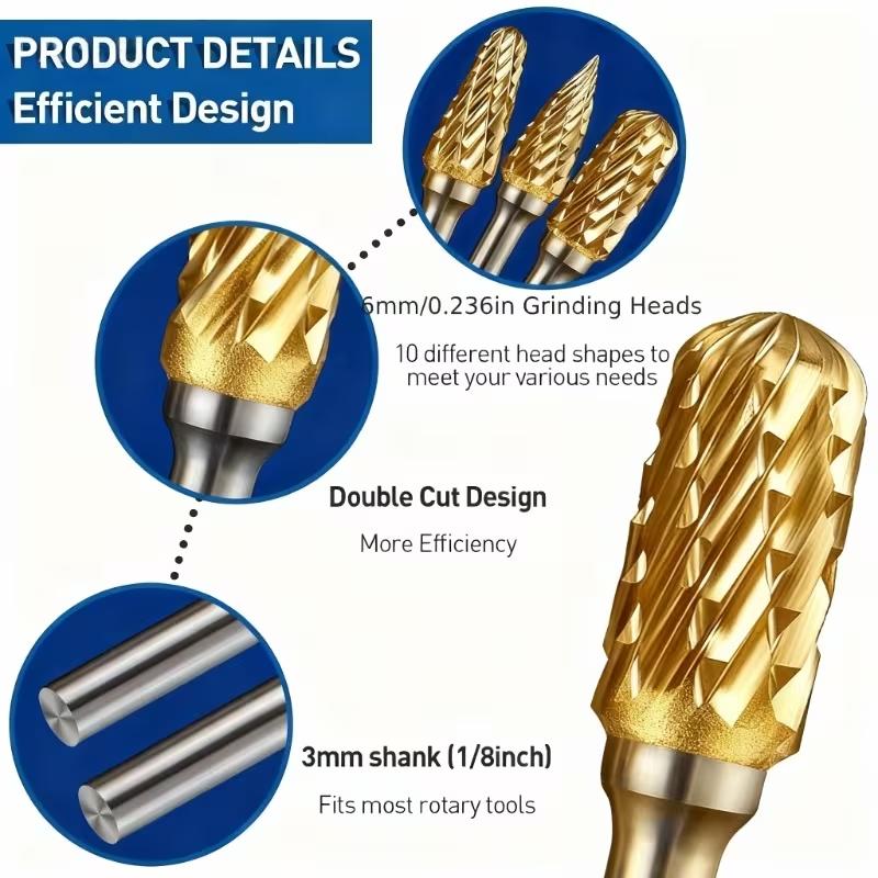Upgrade Version Efficient Work Rotary File Set, Tungsten Alloy Dual Blade Carving Milling Cutter, Durable Woodworking Grinding Router