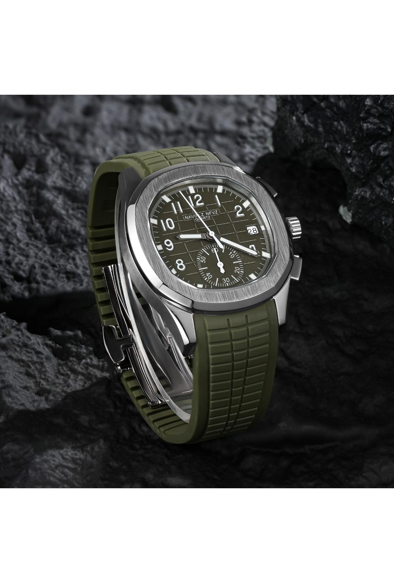 2026 Hot Selling Top Luxury Brand Japan VD53 Mov Chronograph Quartz Watch Stainless Steel Silver-Blue Rubber Strap Luminous Waterproof