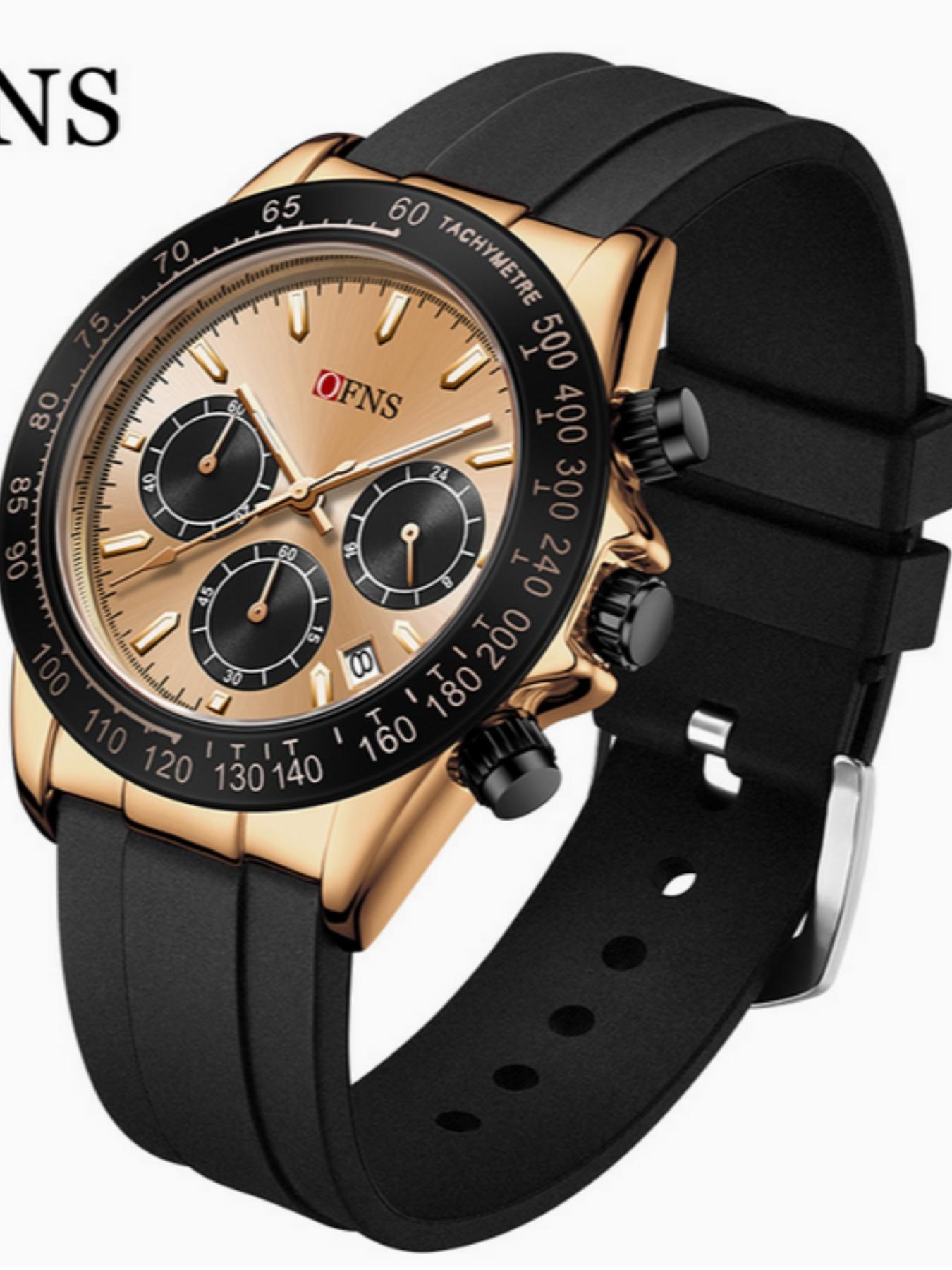 OFNS Quartz Watch, Waterproof Sport Three Eyes Six Hands Calendar, Men's Business Casual Night Light Fashion, Unisex Round Analog Face