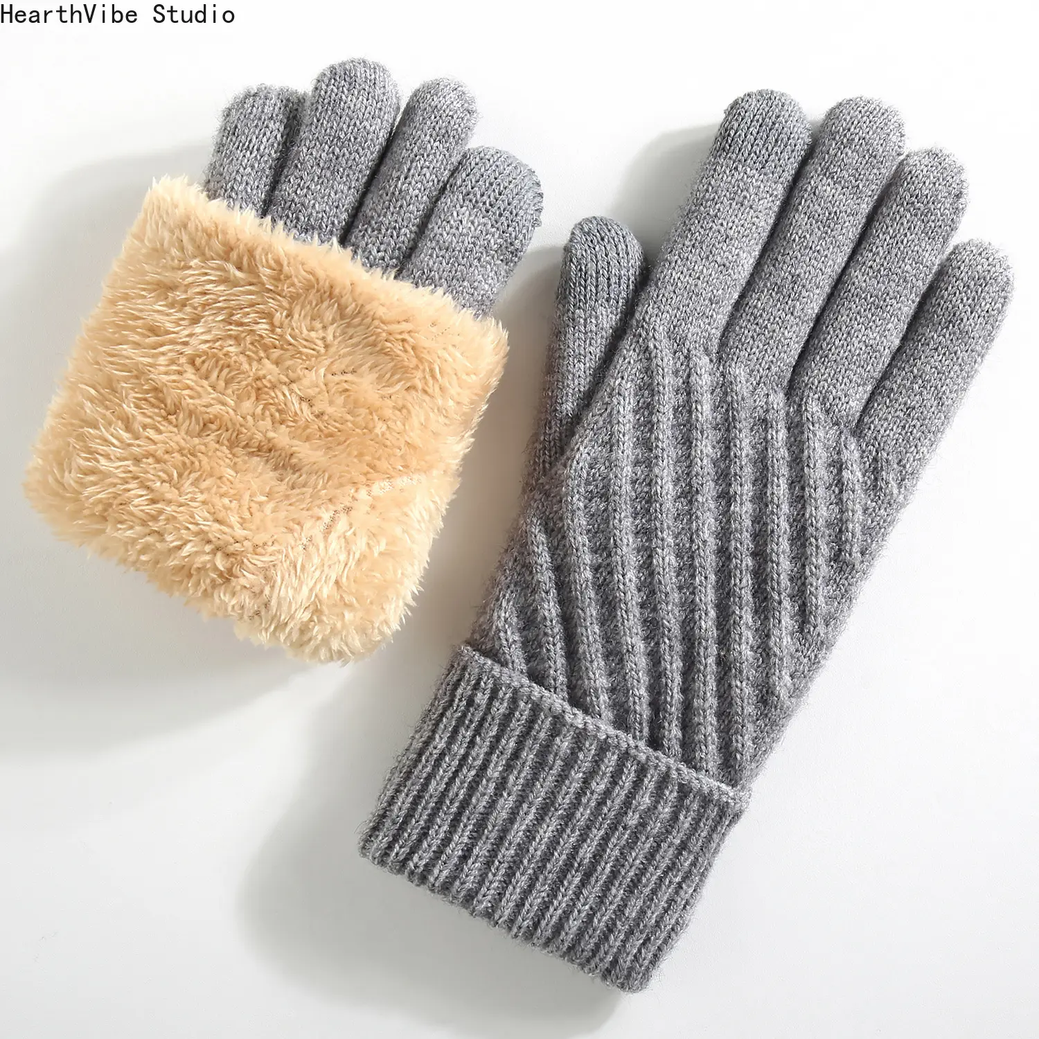 Knitted gloves cross-border men and women autumn and winter touch screen gloves warm outdoor riding cold-proof five-finger knitted gloves
