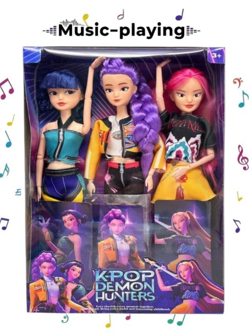 Kpop Demon Hunter Rumi Mira Zoey Doll, 11.5 Inch Jointed Moveable Figure, LED Light & Music Collection Desk Decor Gift