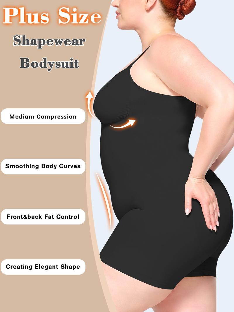 【Plus Size】 Solid Color Shapewear Bodysuit, Tummy Control Butt Lifting Shaper Romper, Seamless Thigh Slimmer Body Shapewear