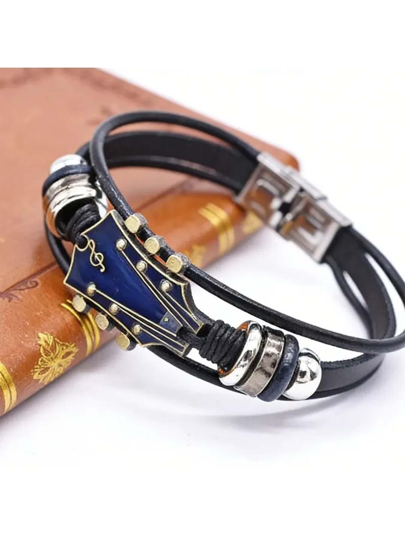 Vintage Guitar Leather Bracelet, Rock Tribute Design, Unique Gift for Musicians, Essential Fashion Accessory for Music Lovers