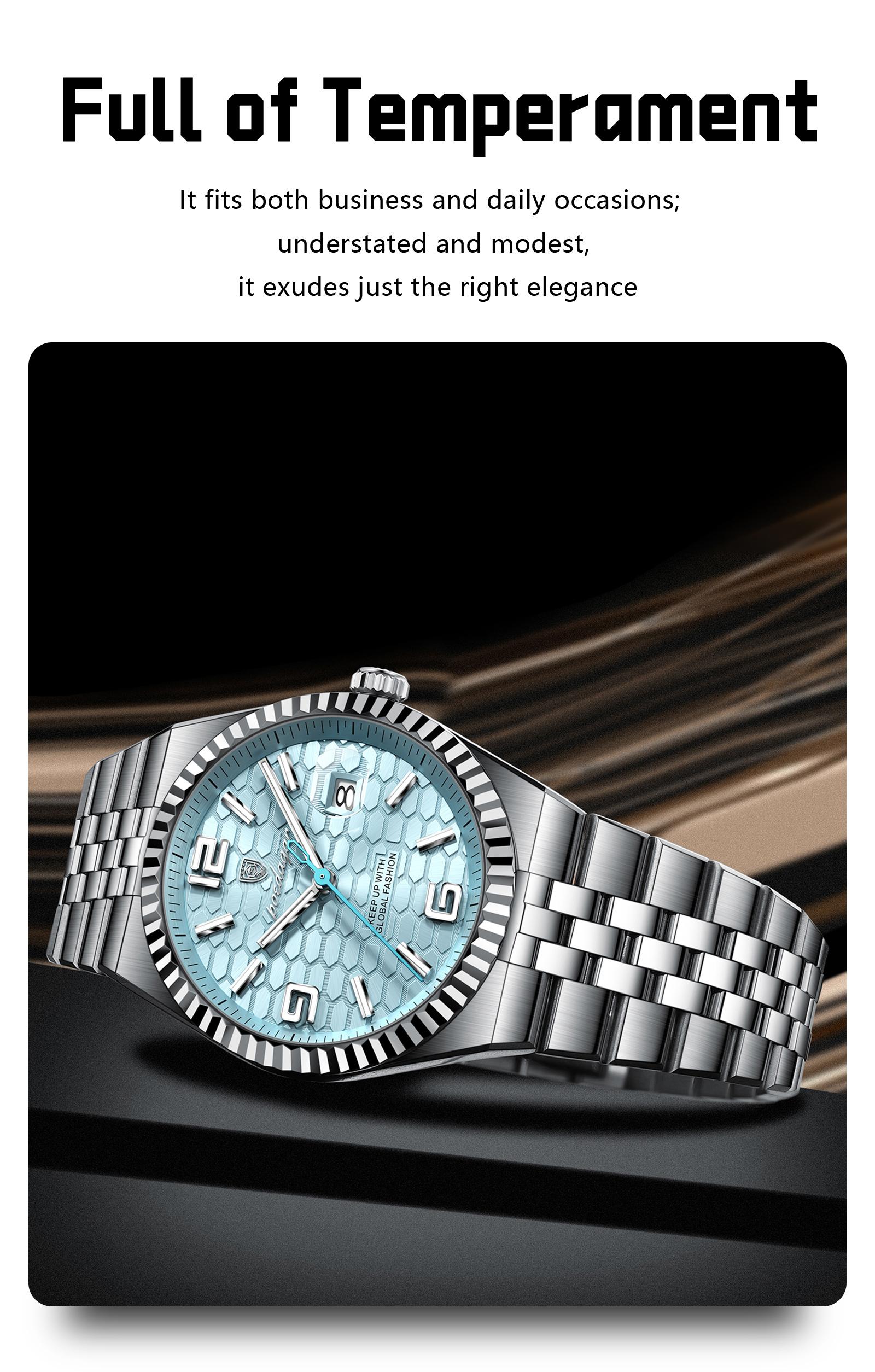 Poedagar original high-quality men's watch, waterproof, luminous, date, luxury, stainless steel quartz watch, men's watch, Modern Fashionable Wristwatch