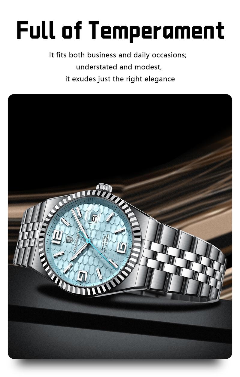 Poedagar original high-quality men's watch, waterproof, luminous, date, luxury, stainless steel quartz watch, men's watch, Modern Fashionable Wristwatch